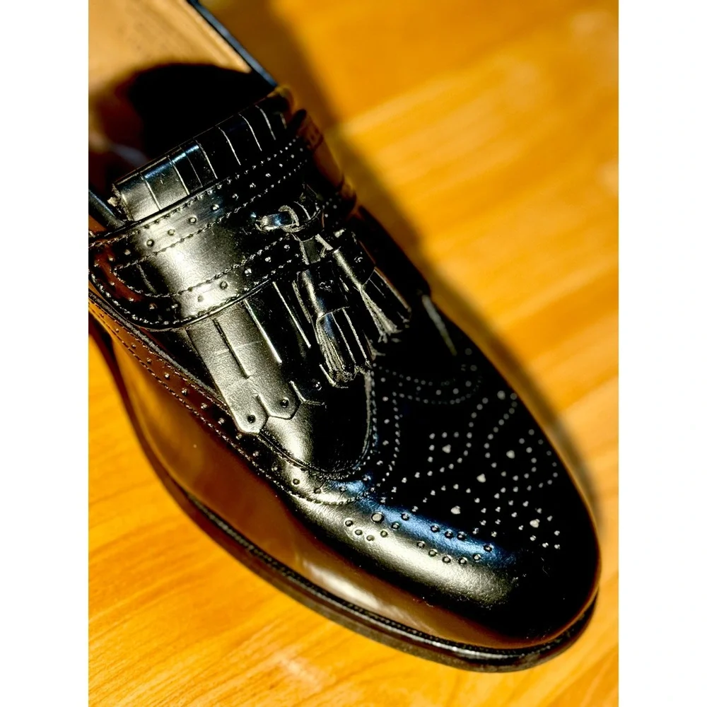 Florsheim Mens‎ 9D Black Leather Wingtip Kiltie Tassel Loafers  ~ Sanitized